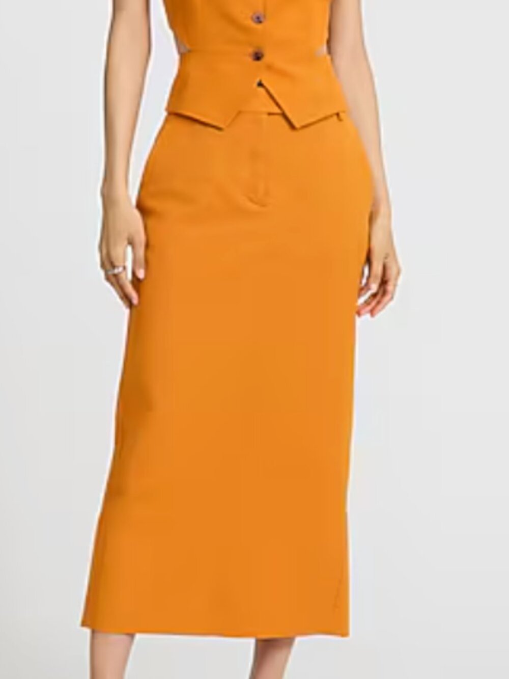 Express Orange Linen-Blend High-Waisted Tailored Midi Skirt